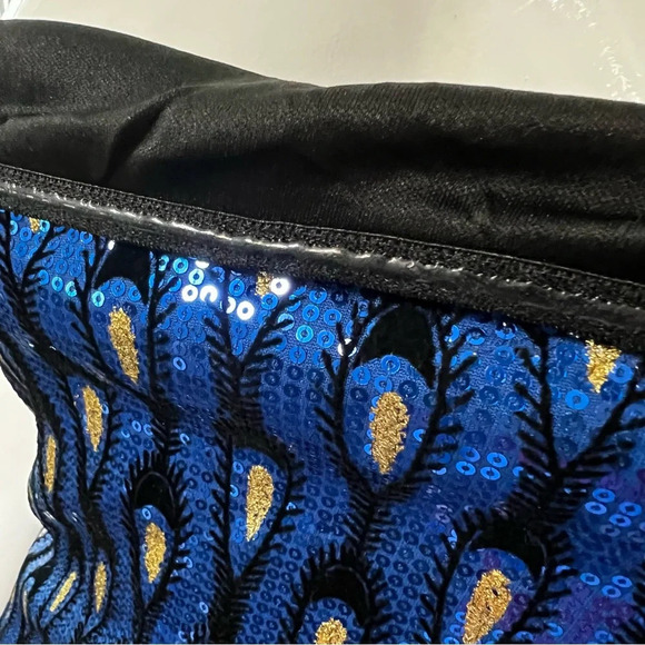 New Peacock Blue Gold Sequin Windsor Mini Dress XS - Picture 5 of 10